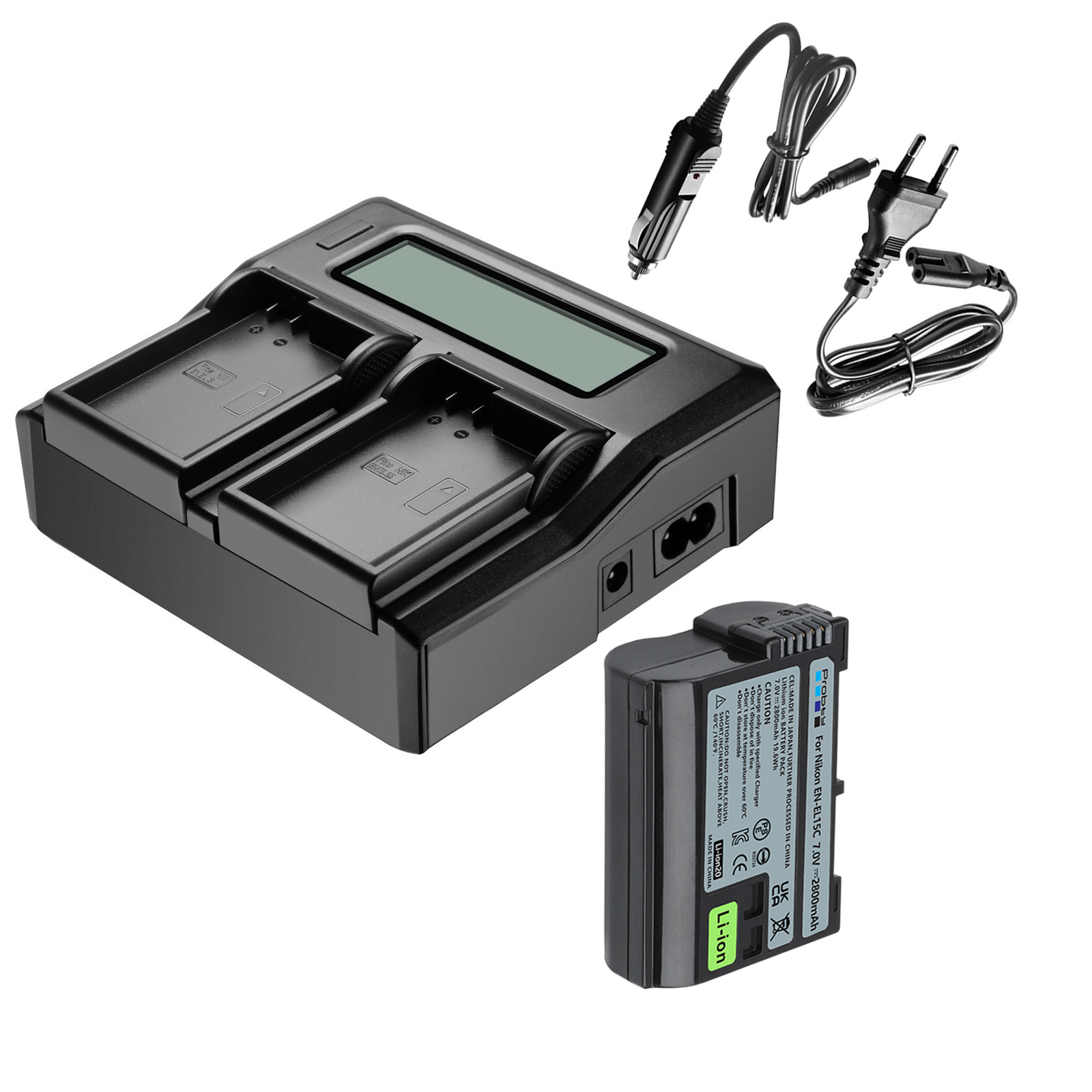 Batería de 2800mAh EN-EL15C EN-EL15B EN-EL15 + cargador LCD rápido para Nikon Z5,Z6,Z6 II,Z7,Z7II,Z8 D600 D610 D600E D800 D810 D800E: Negro