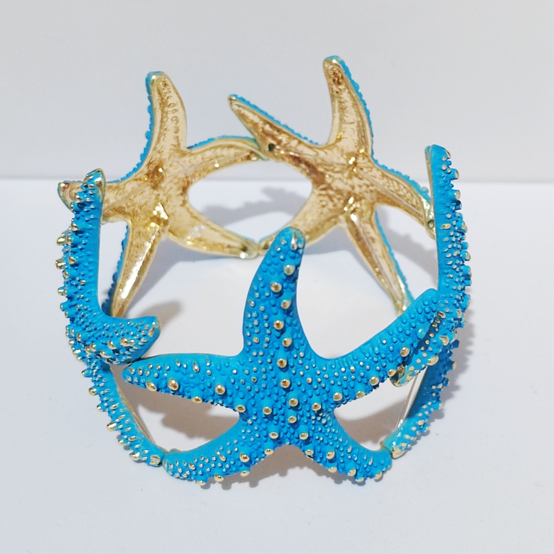 Pulsera y brazalete de estrella de mar elástico dorado, joyería de playa para mujer y niña: Oro champán