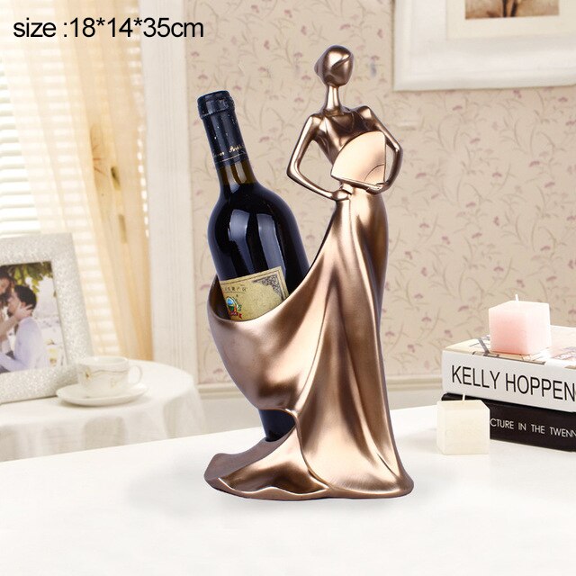Lady Character Wine Rack Wine Holder Abstract Beauty Sculpture Home Decoration Ornament Study Room Display Furnishing: bronze