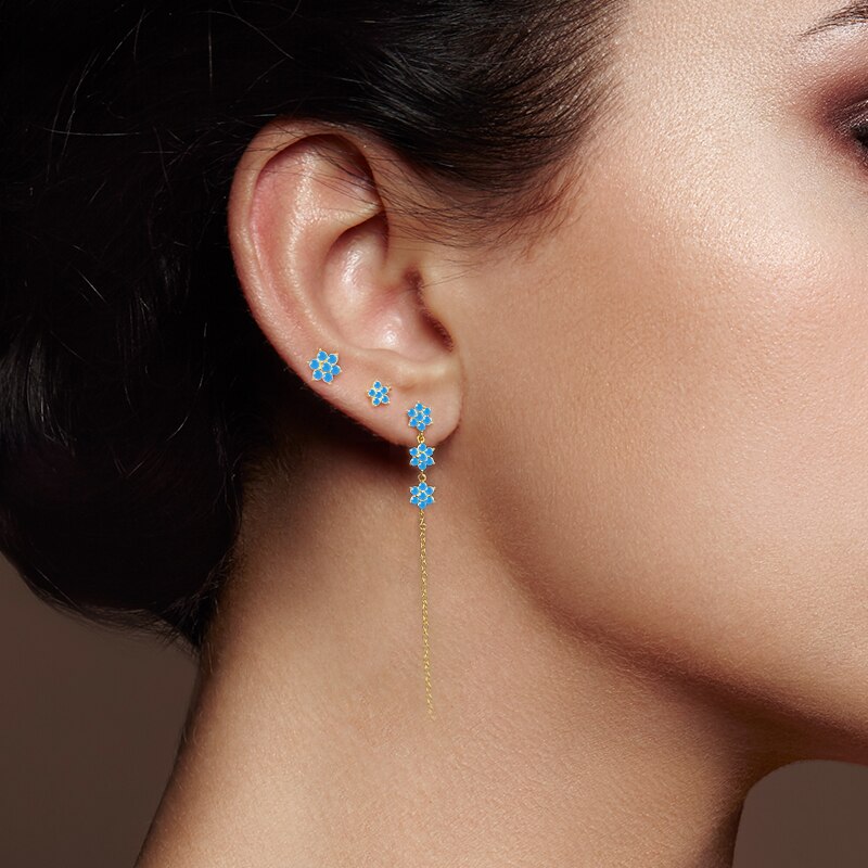 Aide 3 pçs preto flor corrente tassle parafuso prisioneiro brincos para mulher 925 prata esterlina zircônia cúbica mini brincos jóias brincos