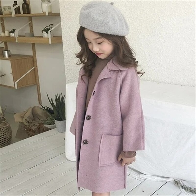 Manteau en laine rose pour filles, automne-hiver, vestes en laine, Costumes, vêtements d'extérieur, hauts, vêtements pour enfants de 4 à 12 ans: Rose / 130CM