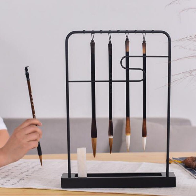 Wood Pen Hanging Brush Calligraphy Pen Holder Resting Steel Frame Four Treasures Calligraphy Frame Accessories Kit