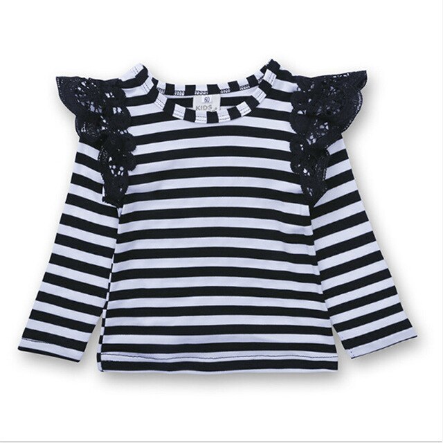 Cathery-ropa de encaje a rayas para bebé niña, camiseta para recién nacido, atuendo, blusa, camiseta para niño pequeño