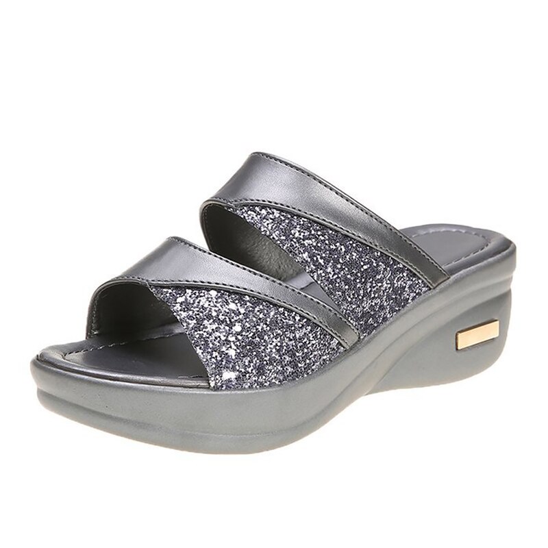 Kengät sandaalit rento naiset kalan suu alusta kultakorkokengät sandaalit ylellinen strassi: Harmaa / 43