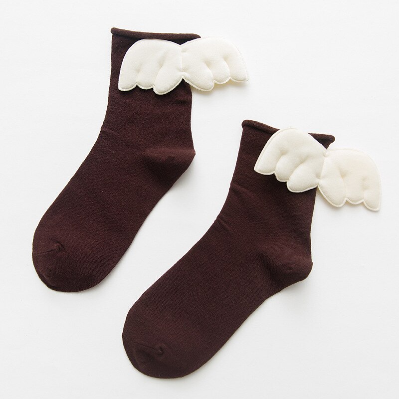 Dreamlikelin femei șosete cu aripi de înger dulce kawaii studente fete șosete prințesă din bumbac moale: Cafea