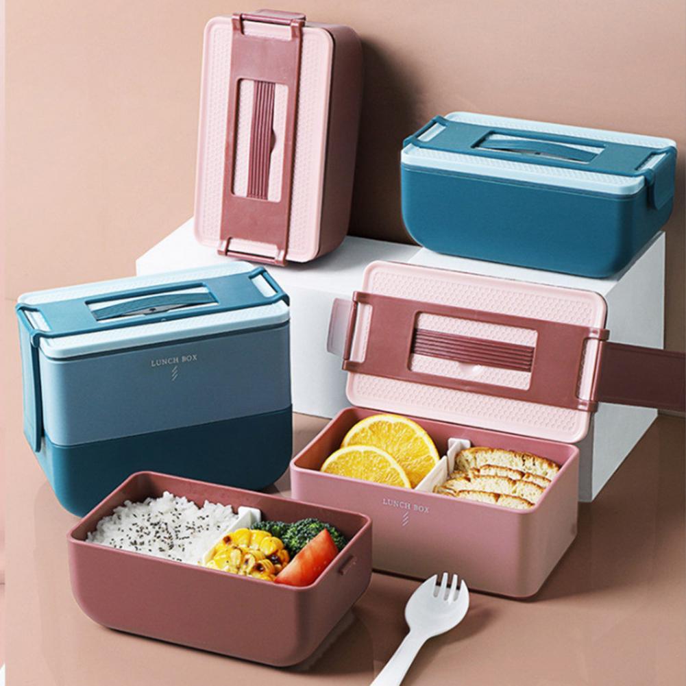 Rectangle Lunch Box Double-layer Food Storage Lunchbox Microwave Heating Food Container Bento Box Kitchen Organizer Food Box