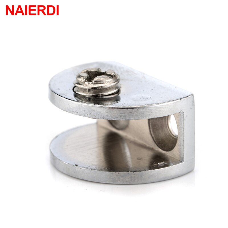 4PCS NAIERDI Half Round Glass Clamps Plane Zinc Alloy Shelves Support Two Hole Corner Bracket Clips For 8mm Furniture Hardware