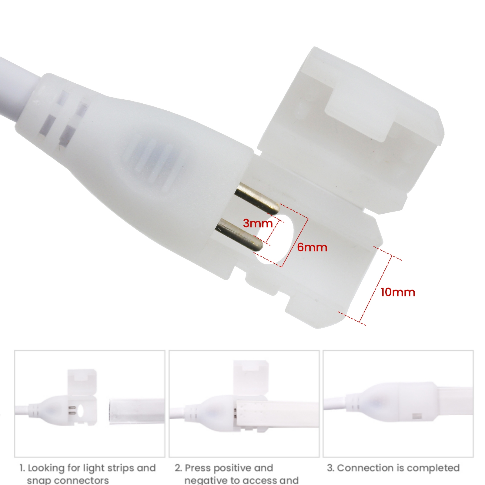 220V Dimmable Power Plug For 288LEDs/m 360LEDs/M COB Neon Strip With ON OFF Switch
