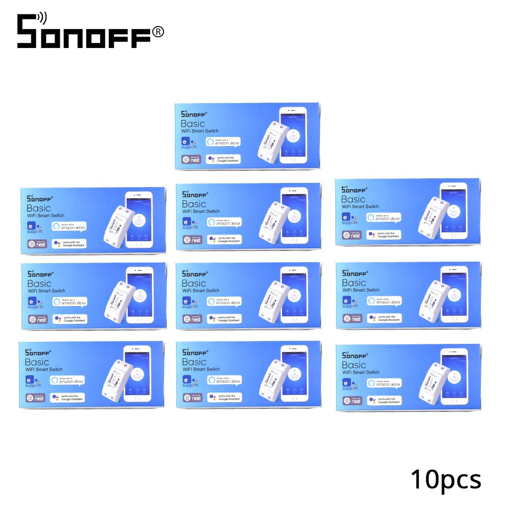 Itead sonoff basic smart trådløs wifi switch 220v 10a lys smart home automation diy modul fjernbetjening til alexa/ewelink: 10 stk sonoff basic