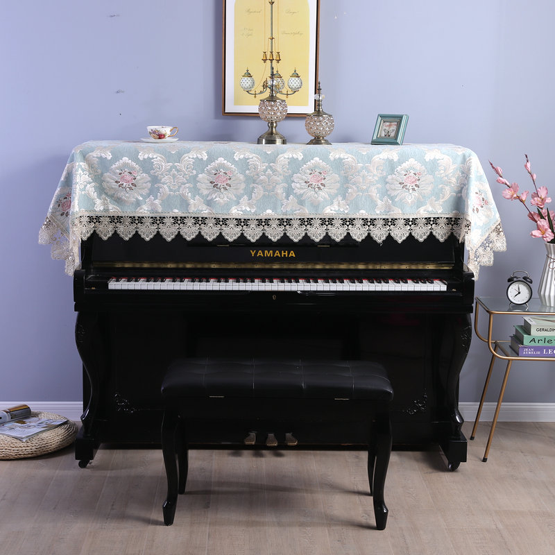 220 x 90cm europæisk jacquardblonder klaverovertræk støvdæksel håndklæde dekorativt klaver halvtæksel støvtæt kludovertræk til klaver: Blå