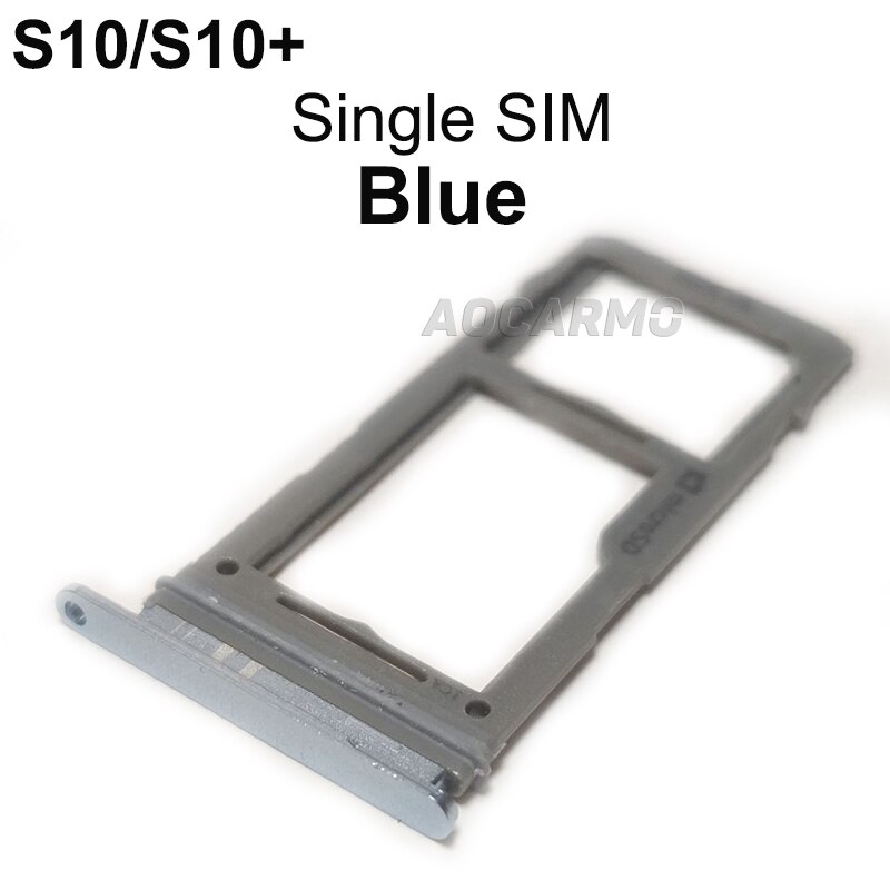 Aocarmo para Samsung Galaxy S10/+ S10plus S10, bandeja de plástico Nano Sim de Metal simple/doble, ranura para MicroSD, SM-G9730 G9750: Blue  1 SIM