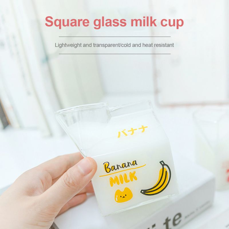 Japanse Stijl Glas Melk Cup Vierkante Melk Doos Magnetron Kan Warmte Thuis Keuken Servies Ontbijt Cup