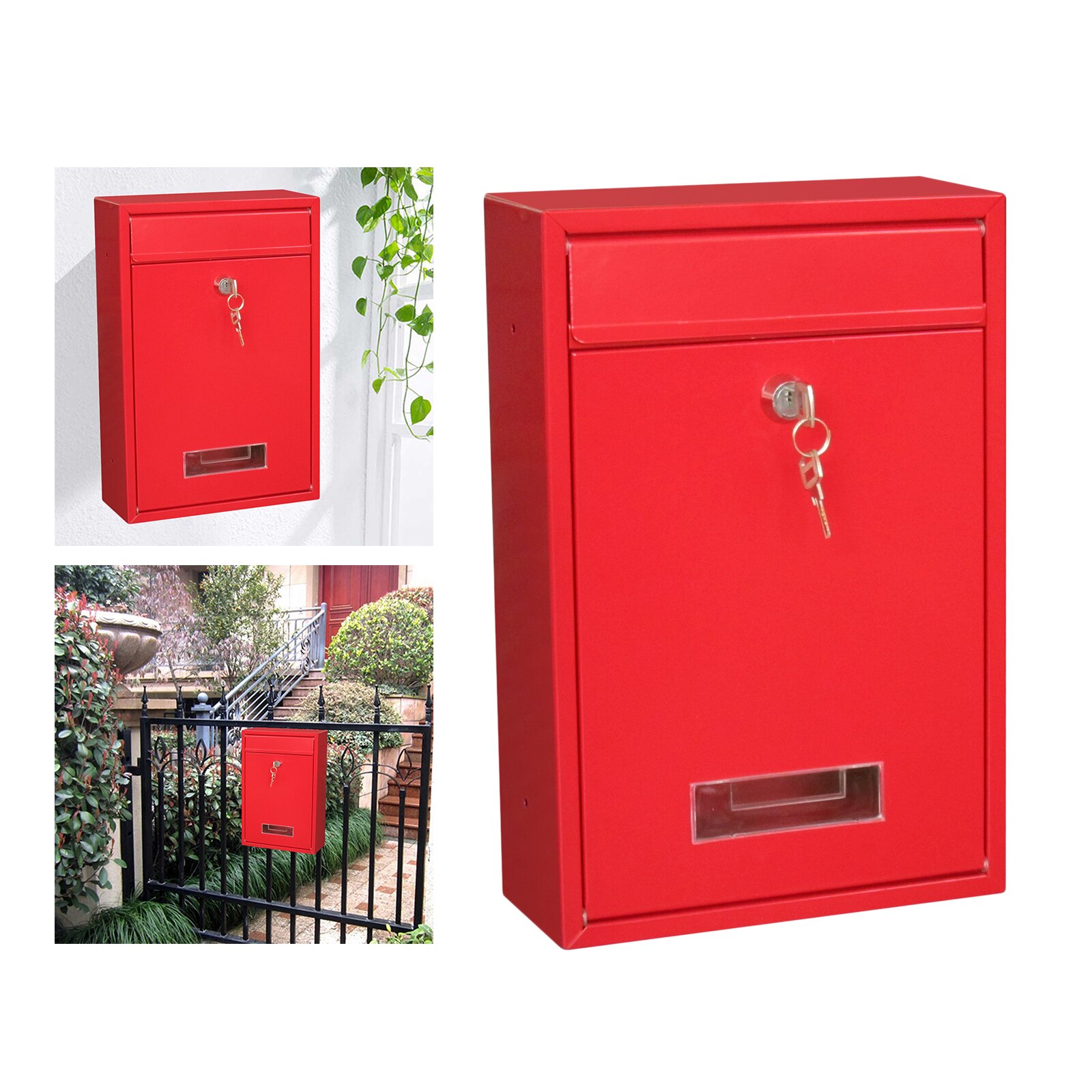 Metal Mailbox Wall Mounted Anti-rust Mail Box 8x3x13 Secure Suggestion Box: Red