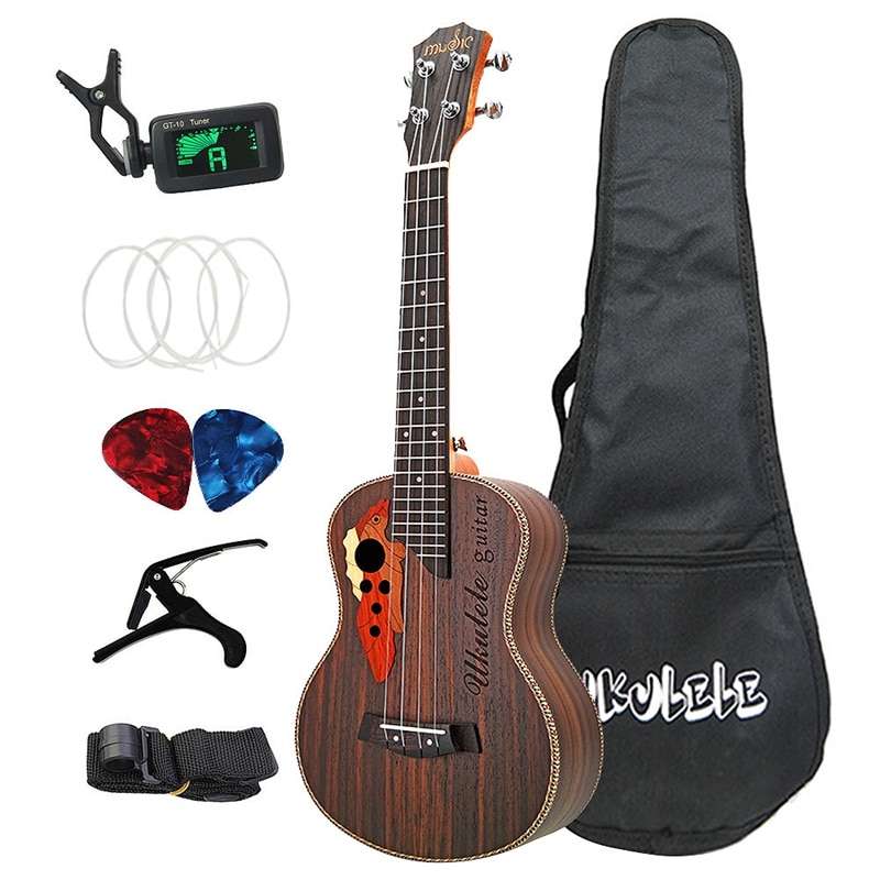 26 pouces ténor ukulélé raisin son trou guitare hawaïenne 4 cordes palissandre Ukelele ensemble avec sac: Default Title