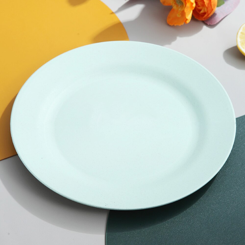 25cm Plates dinnerware Wheat Straw Plates Unbreakable Lightweight Dinner Plates Reusable plastic plate Set Set Dinner Plates: Green