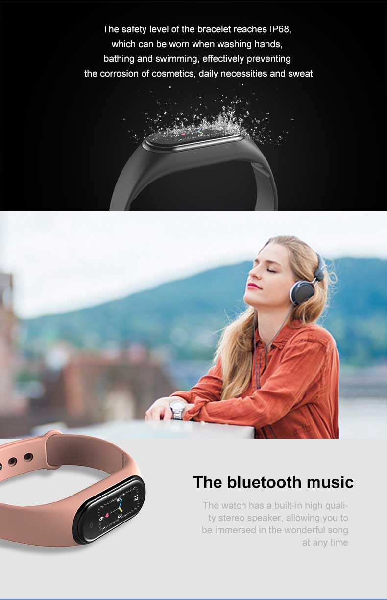 M5 Bluetooth Smart Watches Smartwatch Waterproof Smart Bracelet Sport Call Music Play Fitness Tracker Pedometers BLACK RED PINK