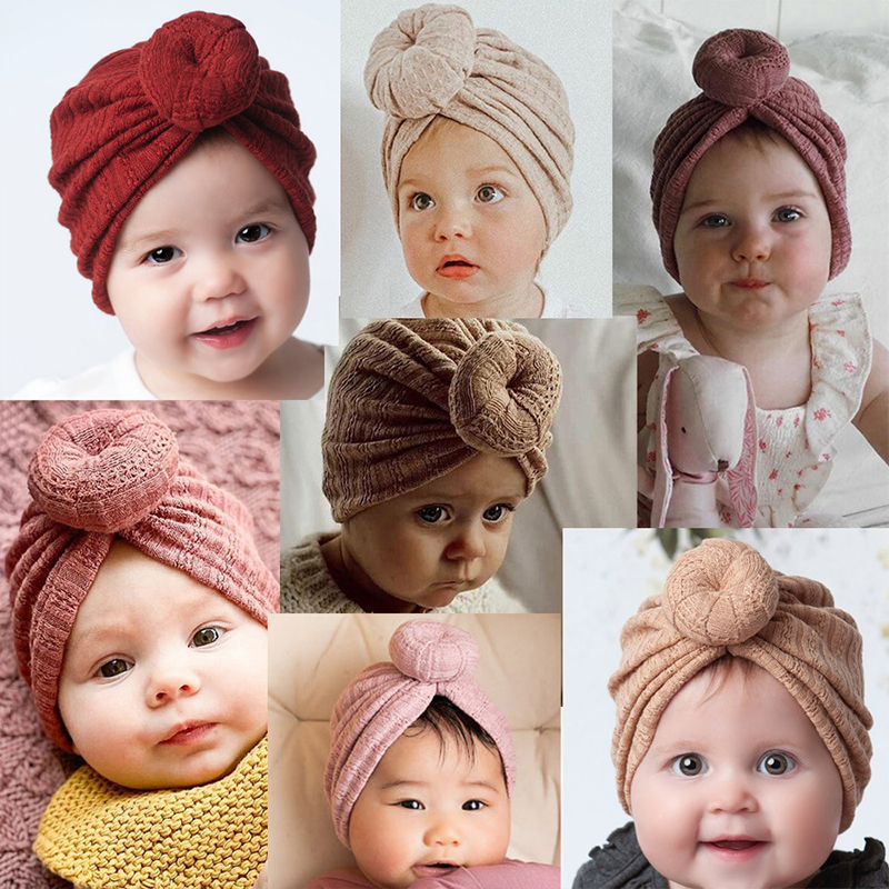 Turban doux pour bébé fille, chapeau pour -né, couleur unie, automne et hiver