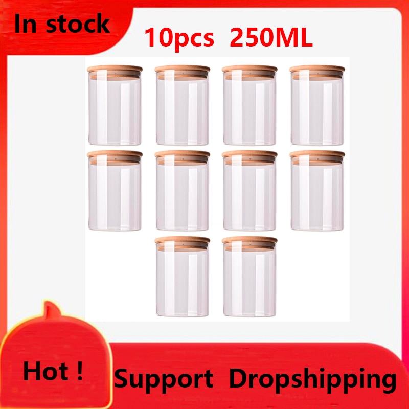 10pcs 250ml Reusable Sealed Glass Durable Glass Multifunction Sealed Transparent Practical Tank Jar Can for Food Grain Candy Tea