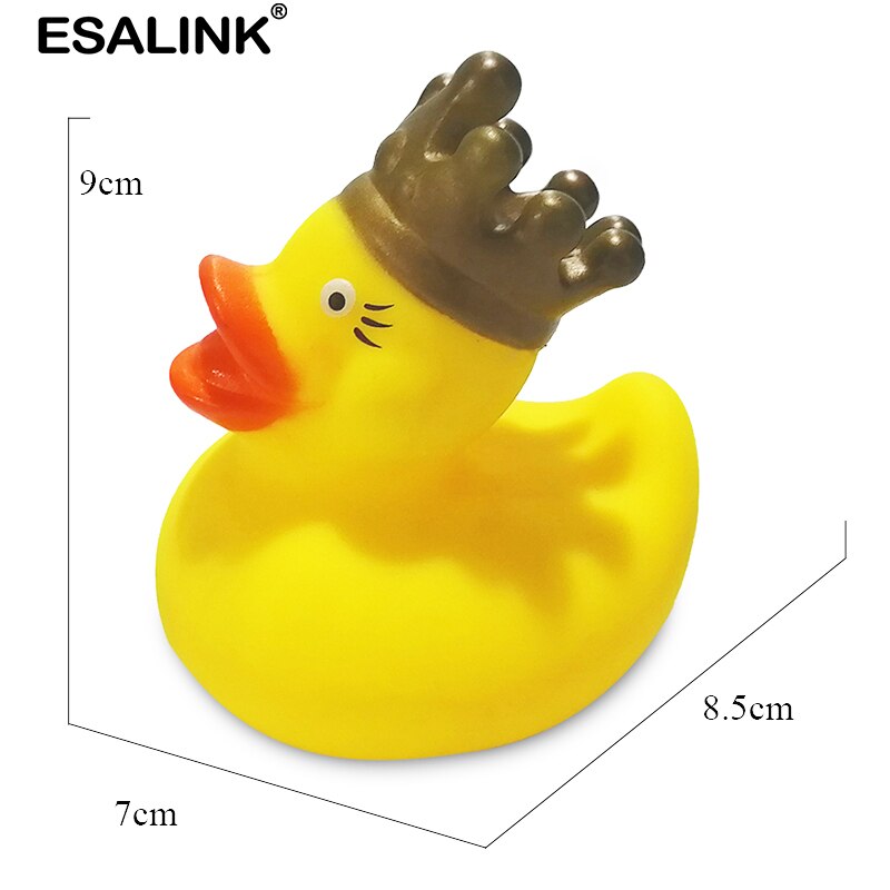 ESALINK 9Cm Ente Baby Spielzeug Kognitiven Puzzle Schwimm Spielzeug Sound Gummi Ente Crown Gelb Ente Bad Spielzeug Für Mädchen