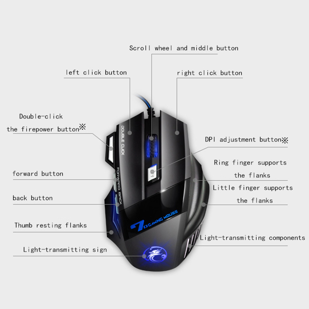Ergonomic Wired Gaming Mouse 7 Button Colorful Luminous Mouse USB Gaming Mouse X7 for PC Laptop