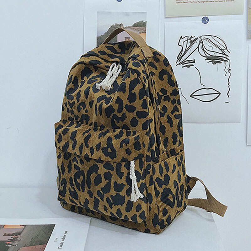 Damesrugzak luipaardprint corduroy dubbele banden damesreisrugzak grote capaciteit meisjes school schoudertas  xa587h