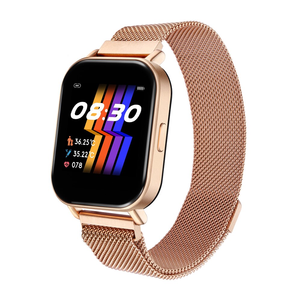 Bluetooth horloges fitness tracker lichaamstemperatuur hartslagmeter metronoom sportarmband smartwatch  r66: R66 metalen goud