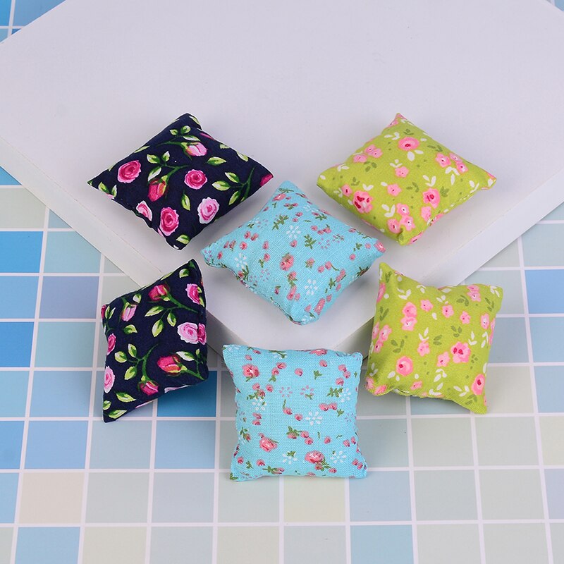 2Pcs/lot 1/12 Flower Pillow Cushions For Sofa Couch Bed Dollhouse Miniature Furniture Toys