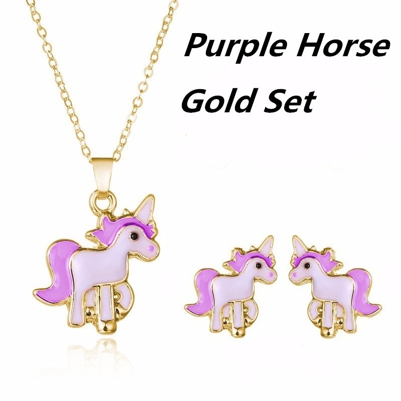 3 teile/satz Einhorn Schmuck Sets Nette Ohrringe Halsketten für Frauen Mädchen Tier Dekorationen Kits Hochzeit Party: 4