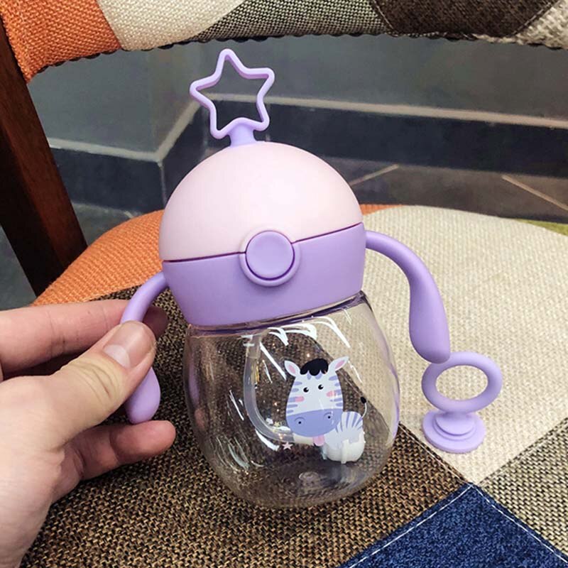 Baby Learning Drinking Cup 240ml 360 Degree Trainer Cup No-Spill Trainer Cup Two Handles For Infant Baby Miracle Trainer Cup: Pink Purple