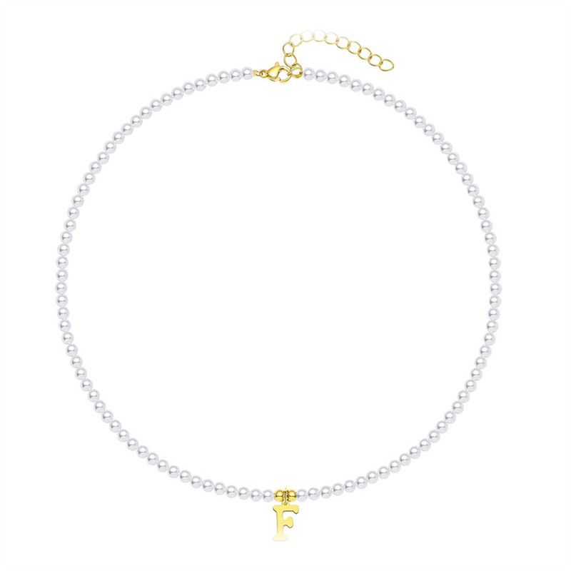 Gouden Letters Initial Hanger Ketting Diy Naam Gesimuleerde Parels Kralen Kettingen voor Vrouwen Parel Vrouw Choker Sieraden