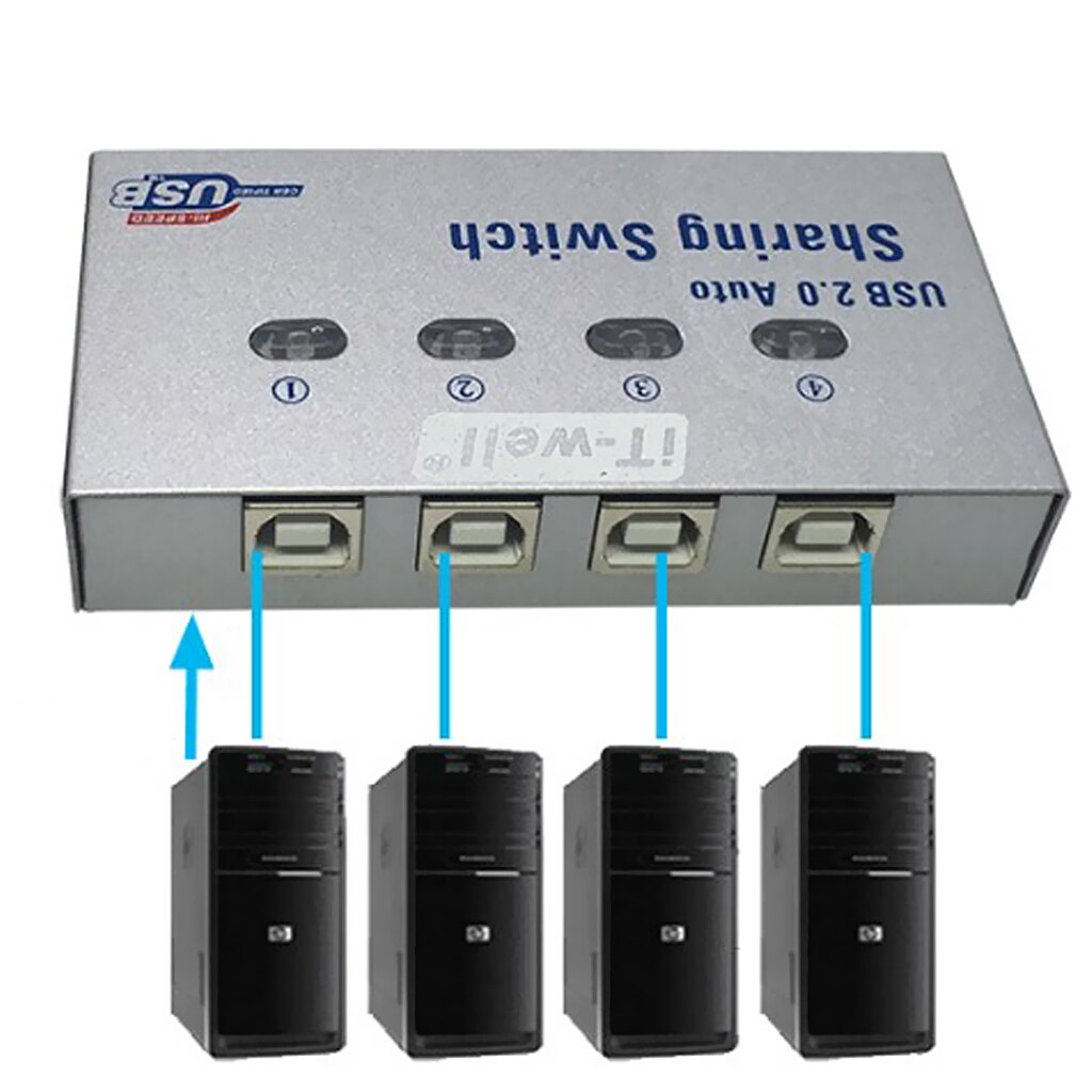 Commutateur de partage automatique USB KVM adaptateur de commutation boîte 4 ordinateur partager 1 Hub de périphérique USB pour Scanner d'imprimante