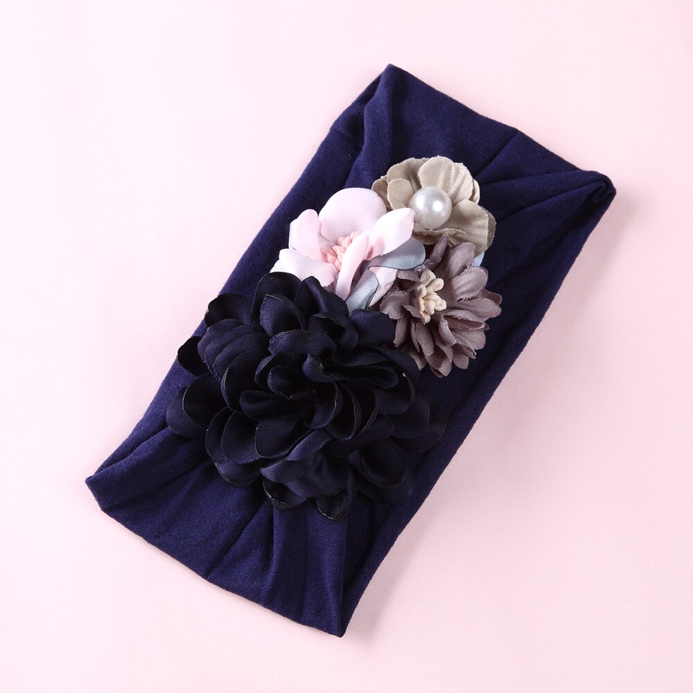 Mädchen freundlicher Baby Bogen Hairband Elastische Stirnbänder Nette 3D Blume strecken Turban Blume Kopf wickeln Kleinkind Prinzessin Haar Zubehör: marine blau