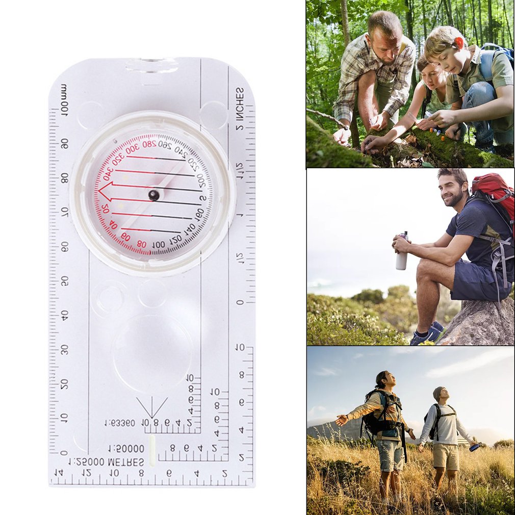 Drawing Scale Compass Folding Map Ruler Buckle Car Camping Hiking Pointing Guide Portable Handheld Compass