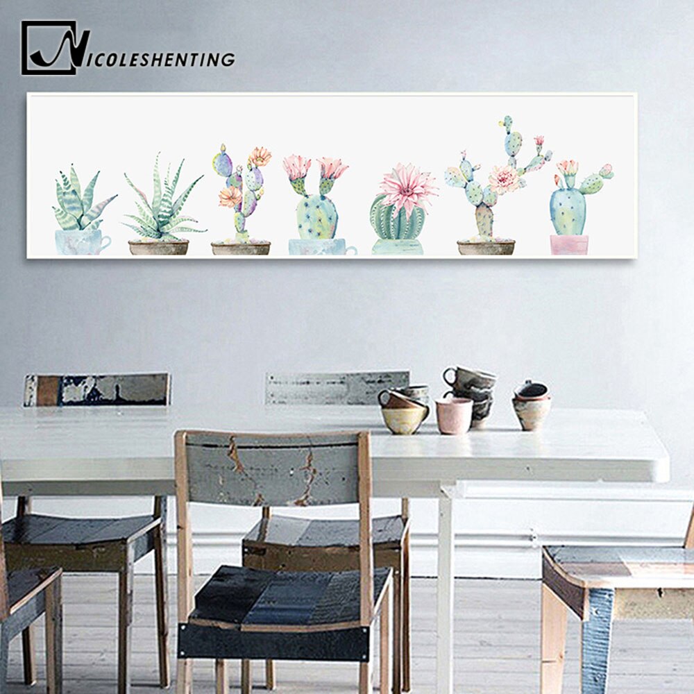 Blomst kaktus dekoration plante væg kunst lærred plakat og tryk landskab maleri lang væg billede til stue boligindretning