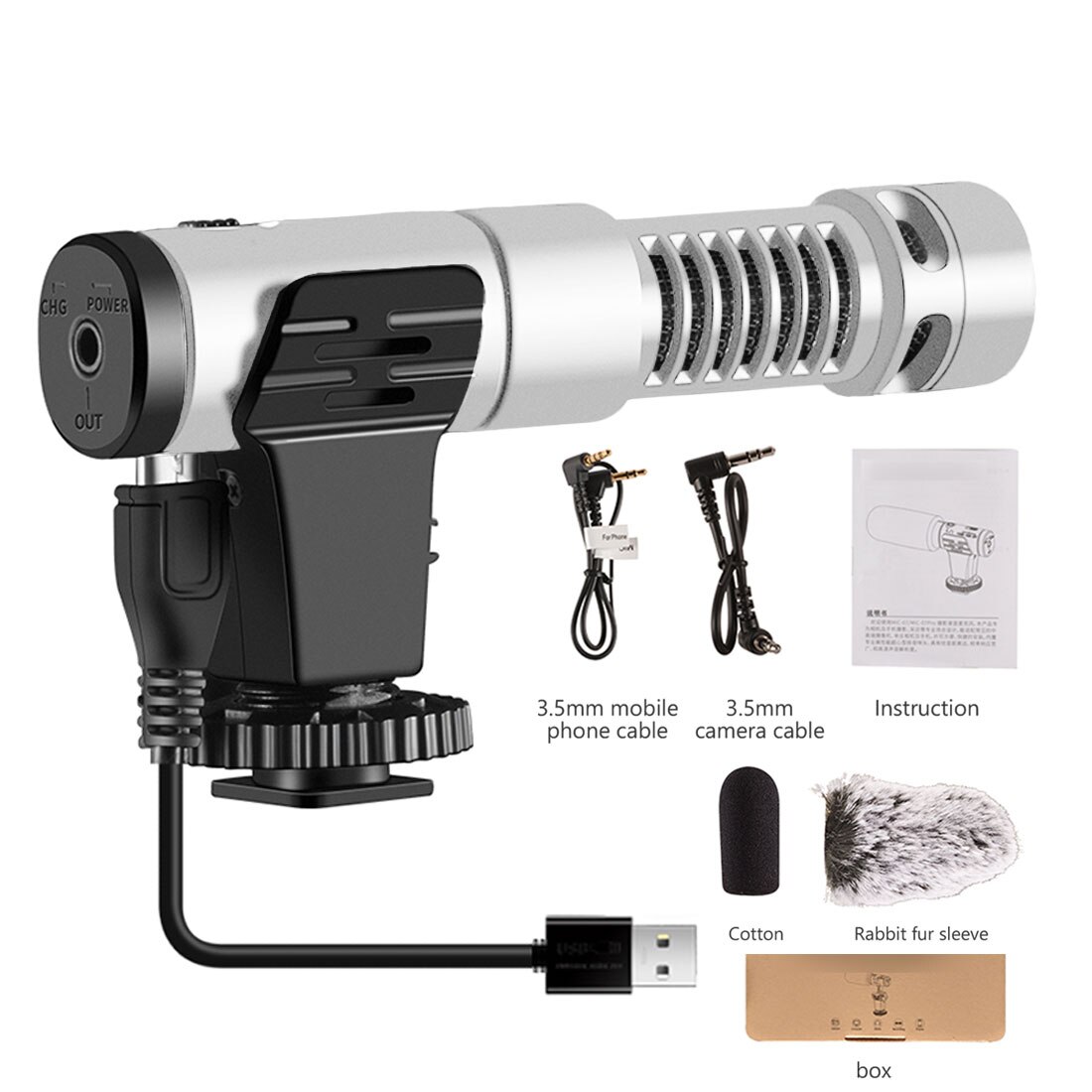 3.5mm Stereo Camera Microphone VLOG Photography Interview Digital Video Recording Microphone For phone Camera VLOG: Sliver  alloy
