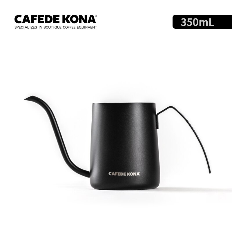 CAFEDEKONA Gooseneck Kettle Coffee Drip Pour-over pot 8 ounce /12 ounce spiky spout MINI ear hanger Long Spout Stainless Steel: 350ml(12oz) BLACK