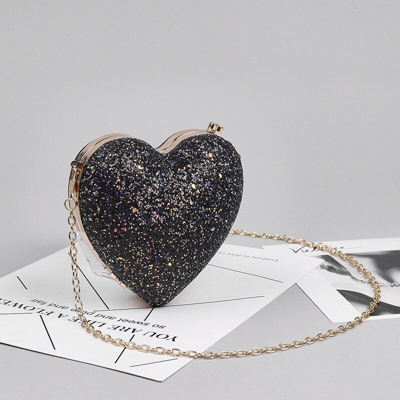 Heart Bags for Women Purses Trend Luxury Coin Purse Women's Small Handbag Chain Leather Cute Shoulder Bag Ladies: Black