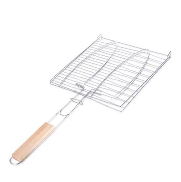 barbecue fish clip stainless steel wooden handle fish vegetable clip barbecue meshes folder grill meat BBQ tool cooking outdoor