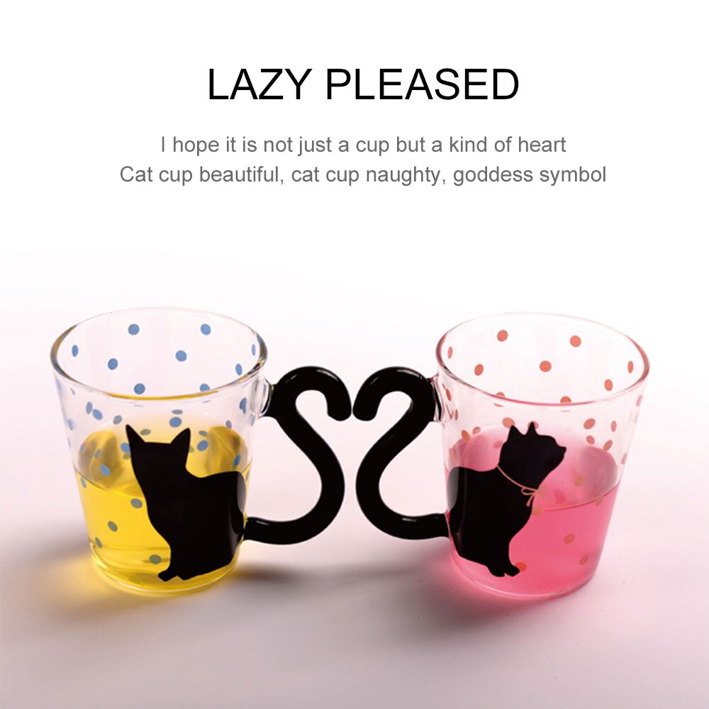 Tasse en verre de café en forme de chat mignon, tasse créative pour Couple, amoureux, poignée en queue de chat, tasse à lait, meilleur pour Couple