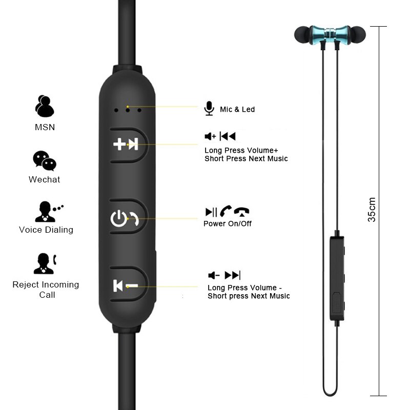 Mehrfarbig magnetisch Drahtlose Bluetooth Sport Musik Kopfhörer Stereo in-Ohr-Kopfhörer Mit Mikrofon Für Iphone Samsung