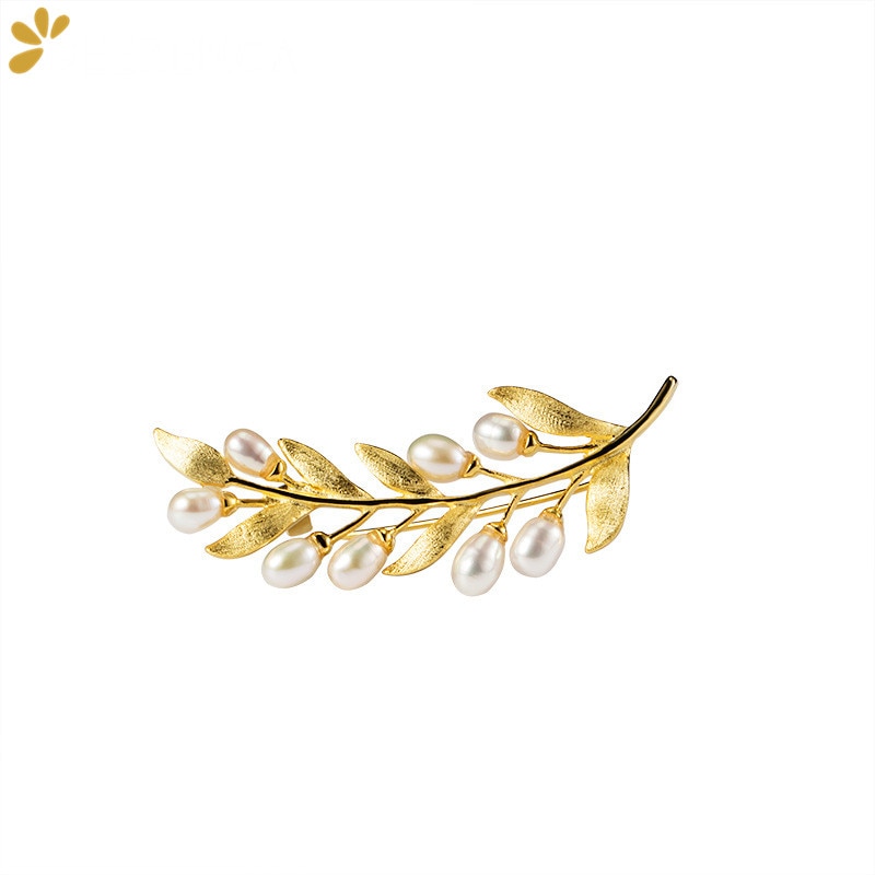 925 Sterling Silver Natural Pearls Brooches Fine Jewelry for Women Olive Tree Branch Brooch Trendy Party Cute