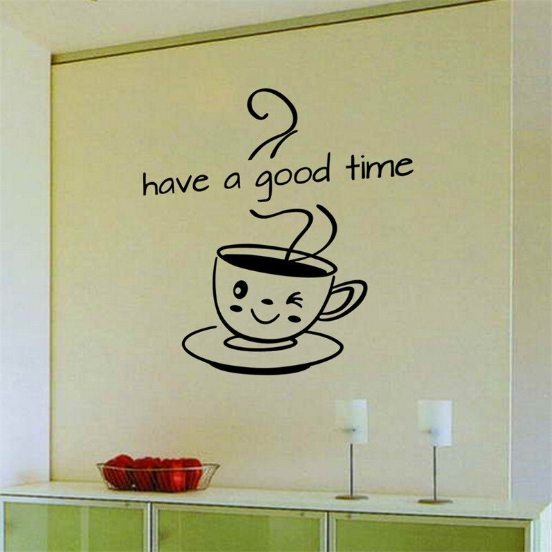 Cute coffee cup Wall Sticker living room kitchen Coffee shop Home Decoration Decal have a good time Stickers removable wallpaper