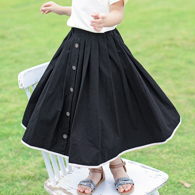 Jupes d'été pour filles de 4-14 ans | Jupes plissées décontracté en coton, beige et noir, vêtements avec jupe évasée, à la , pour enfants filles