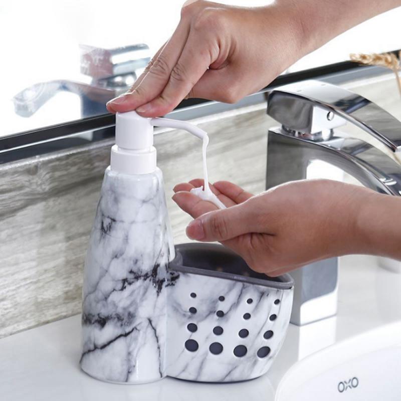 Sæbe flydende dispenser sæt med svamp opbevaring afløbskasse holder flydende vaskemiddel opbevaringsflaske køkken badeværelse tilbehør