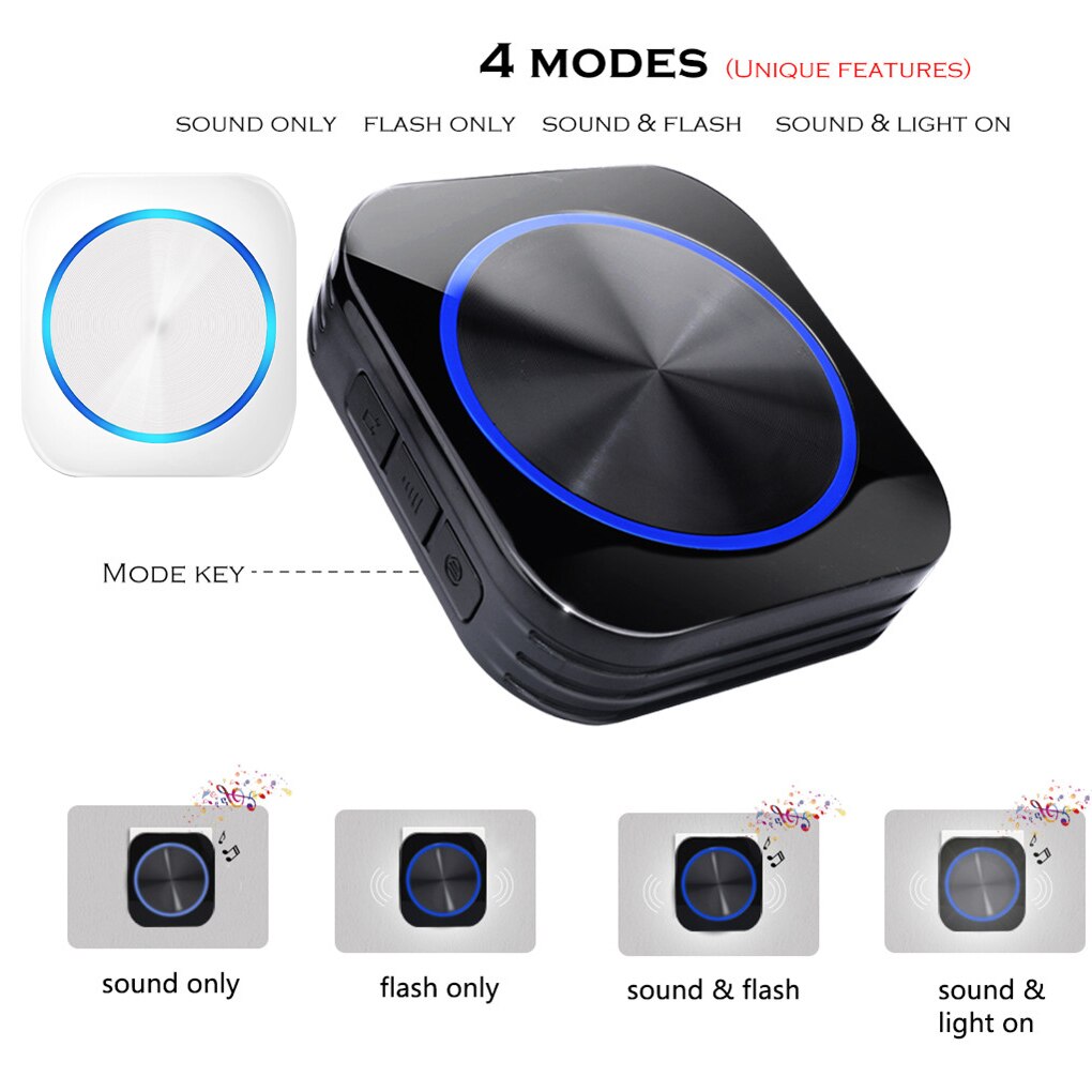 Self Powered Wireless Waterproof DoorBell Door Bell Night Light No Battery Smart Home 1/2 Button 1/2 Receiver EU Plug