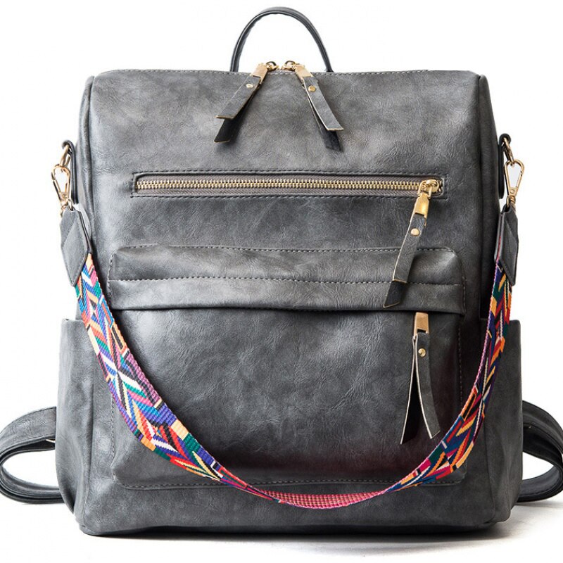 Retro grote rugzak voor dames pu leren rugzak dames knapzak reisrugzakken schouder schooltassen mochila rugzak: Grijs