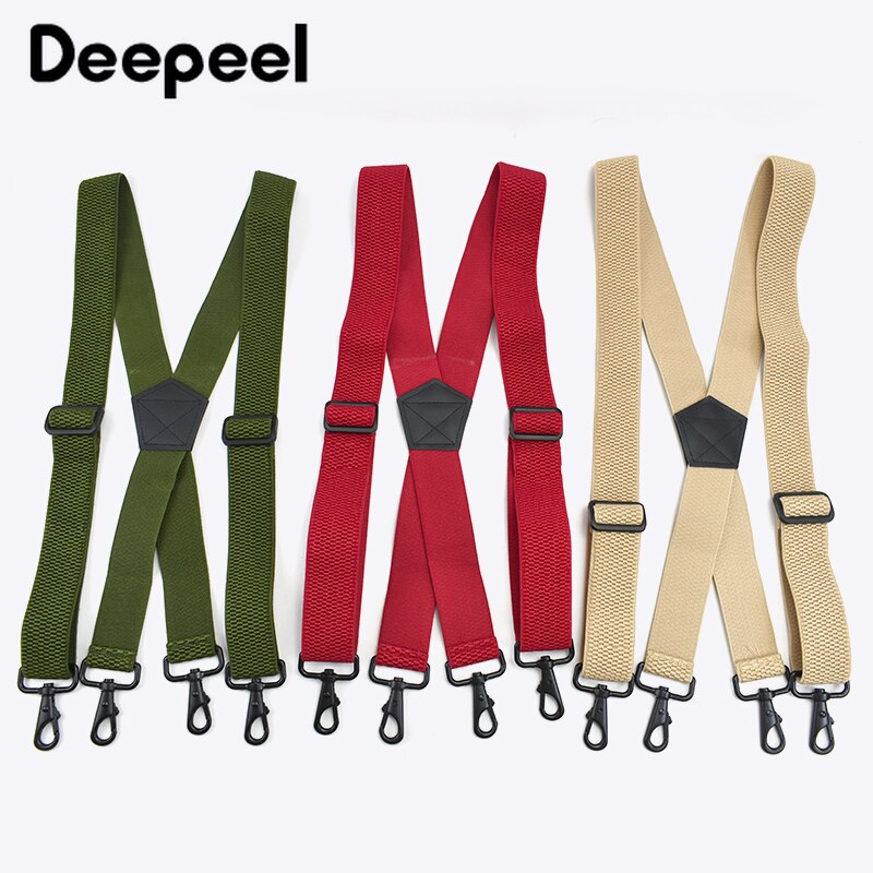 Deepeel 1pc 3.5*120cm Men's Braces X-shaped Corn Grain Stretch Wide Suspenders Black Hook Buckle 4 Clip Straps Male Jockstrap
