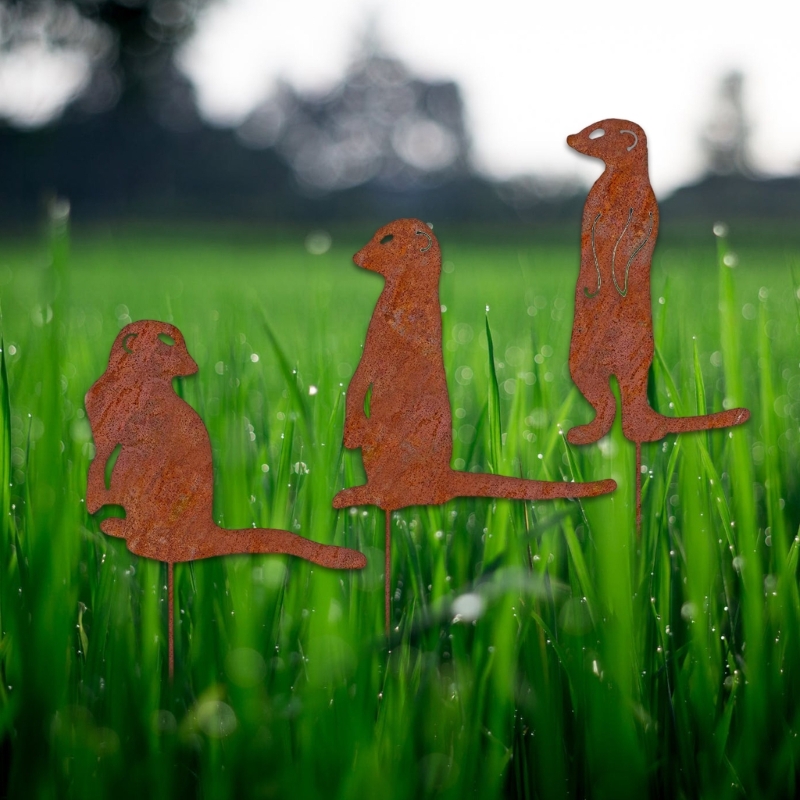 Gartendekorationen für den Außenbereich, verrostete Tiere aus Metall, dekorative Gartenpfähle für Frühlingsdekorationen,