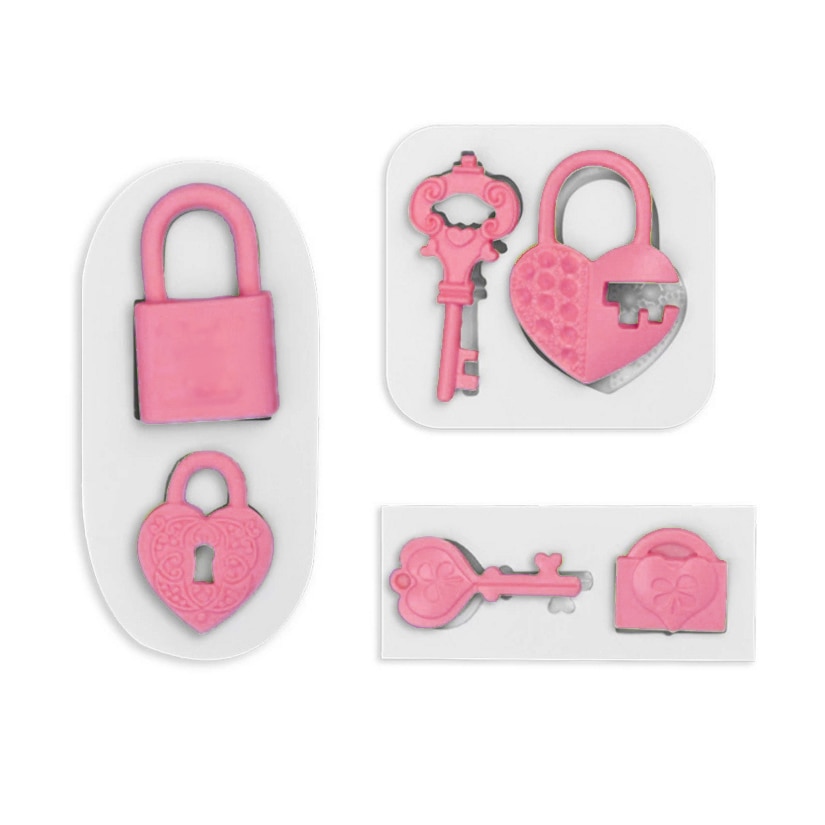 Loving Heart Lock Key Siliconen Sugarcraft Mold Cupcake Chocolade Bakvorm Fondant Cake Decorating Gereedschap