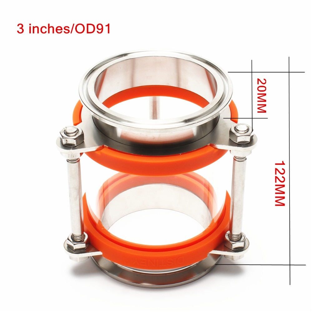 304 Rvs 1.5 "2 inch Tri Clamp Clover Sanitay Flow Kijkglas Dioptrie met langere maat